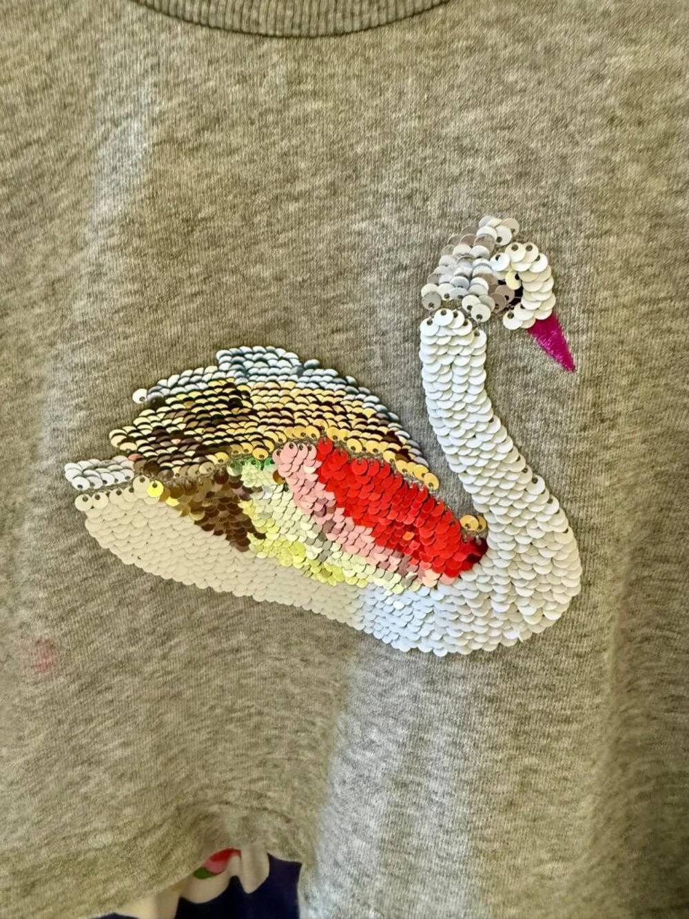 Mini Boden Girl's Long Sleeve Swan Color Change Sequin Dress Size 4/5 (110 cm)